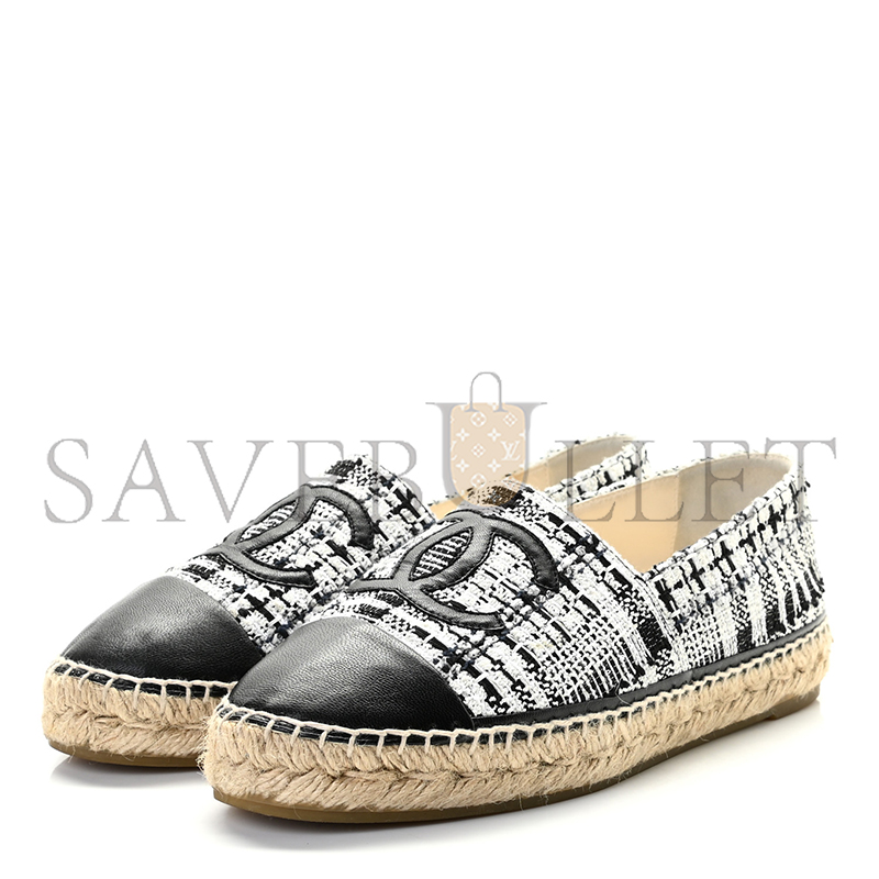 CHANEL TWEED CC ESPADRILLES BLACK WHITE G29762